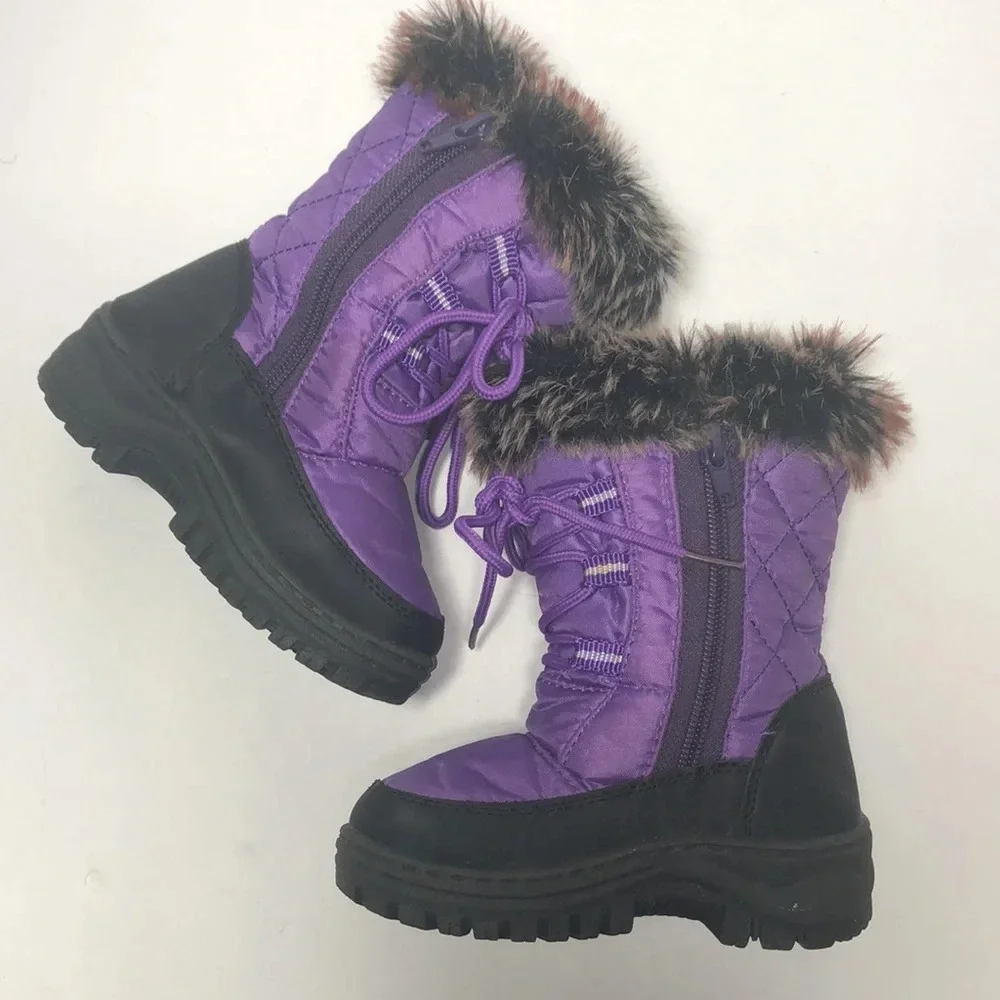 Snow Tec Toddlers Quilted Snow Boots Purple with Faux Fur Trim (5-Toddler)